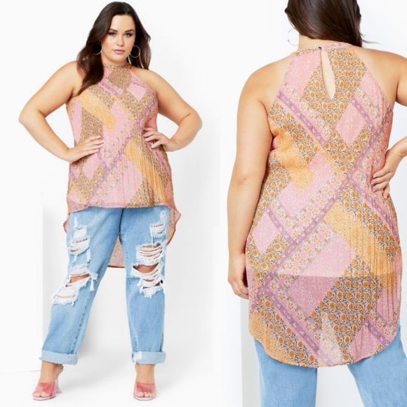 City Chic Tops - NWT City Chic high Low Boho Print Halter Top Size 20W